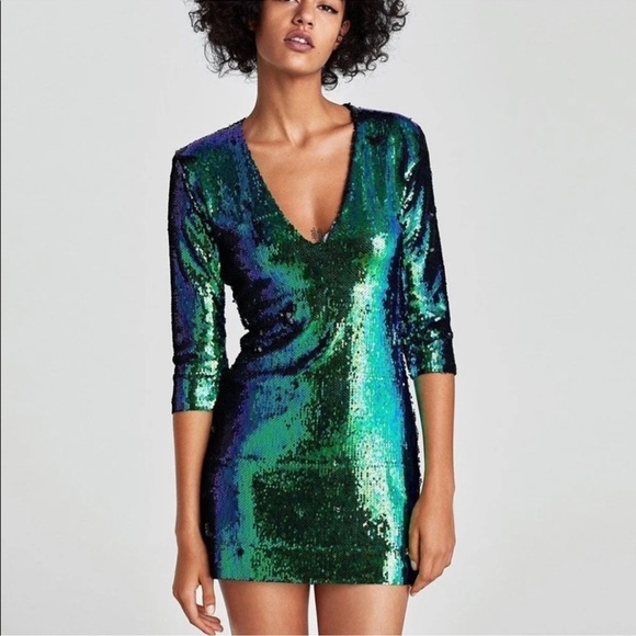 ZARA green sequined dress - Picture 1 of 11